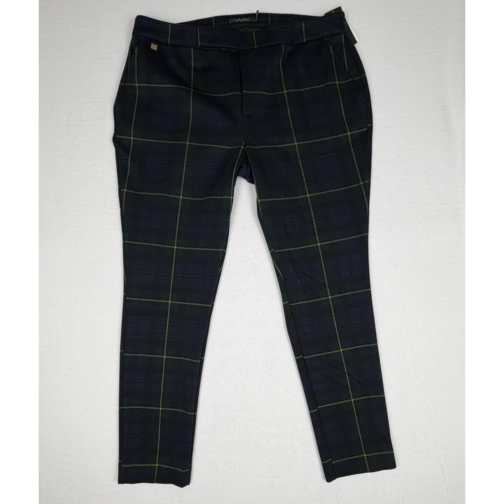 Lauren Ralph Lauren Woman Plaid Ankle Pants 1X Blackwatch Navy Green Gold NEW